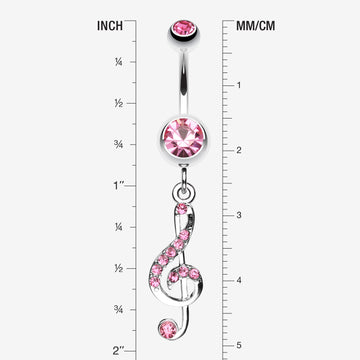 Detail View 1 of G Clef Music Note Sparkle Belly Ring-Light Pink